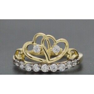 Real 10K Yellow Gold 10mm CZ Heart Shape Lovestruck Wedding Ring 1.8gr All Sizes